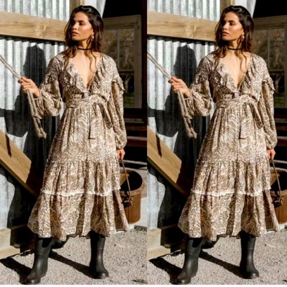 SPELL & THE GYPSY COLLECTIVE LEOPARD PRINT ADA GOWN SIZE XSMALL,SMALL,MEDIUM - Picture 1 of 16